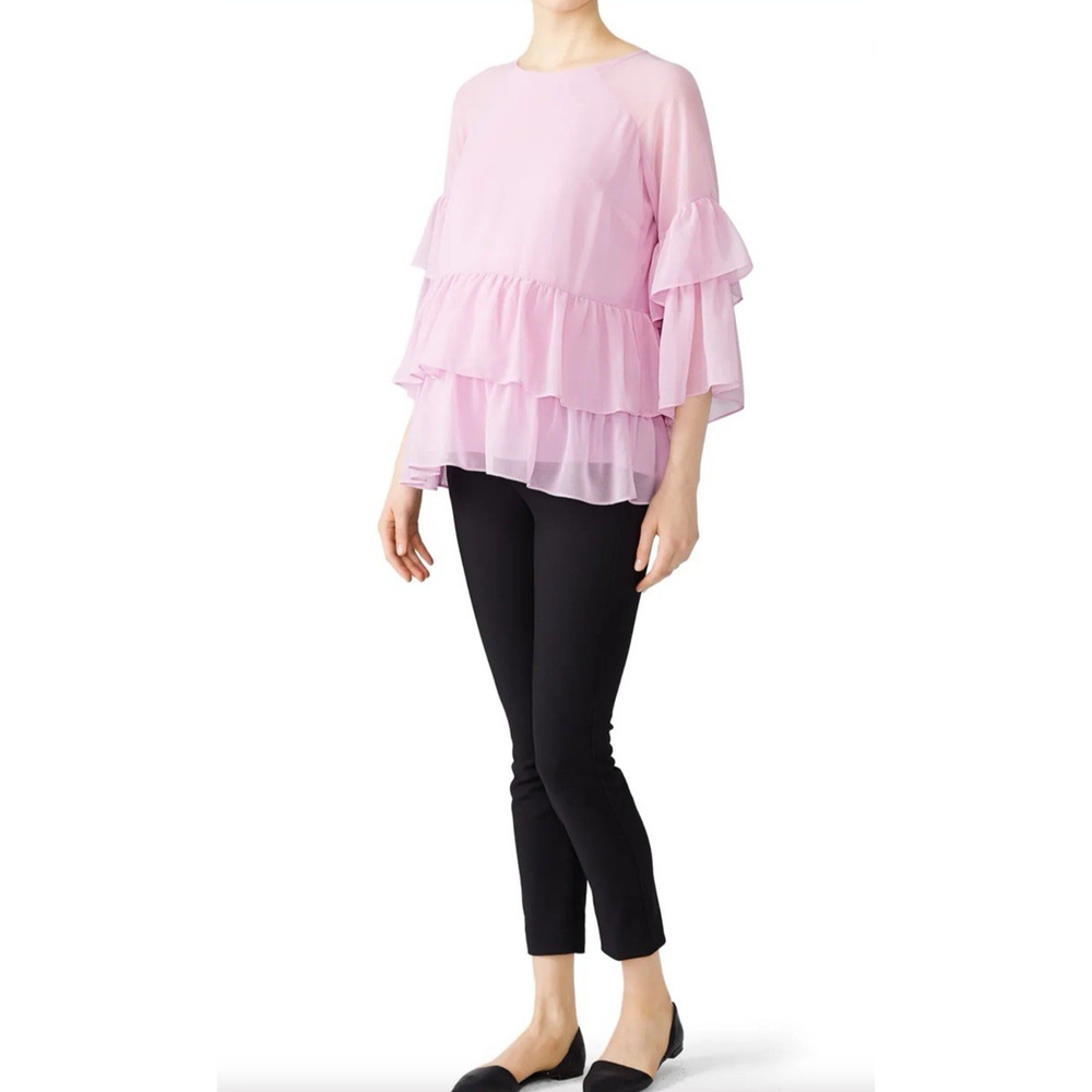 Rosie Pope Lilac Purple Tiered Ruffle Chiffon Blouse Womens Medium 3/4 Sleeve